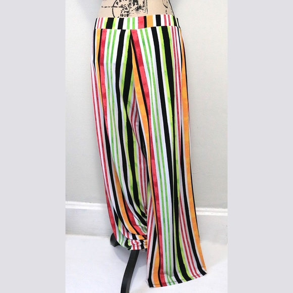 C Est 1946 Women Size M Colorful Stripe Stretch Pull On Wide Leg High Rise Pants - Picture 3 of 10